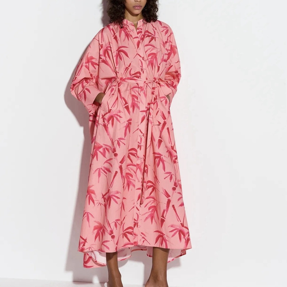 Essentiel Antwerp Fudge Printed Peach Pink Floral Oversized Maxi Dress XS